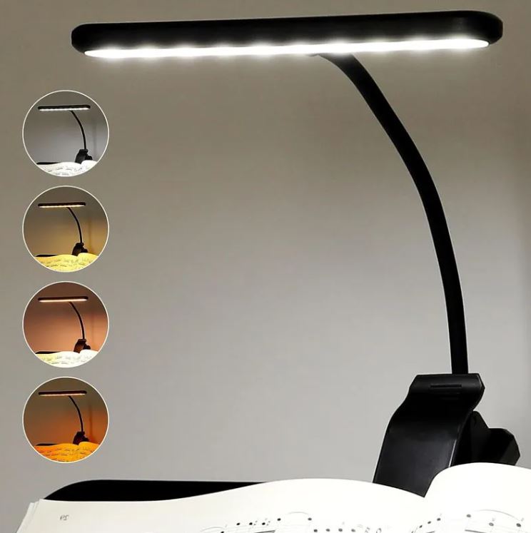 Lampe de lecture LED clip rechargeable Technomalin - vue de face allumée